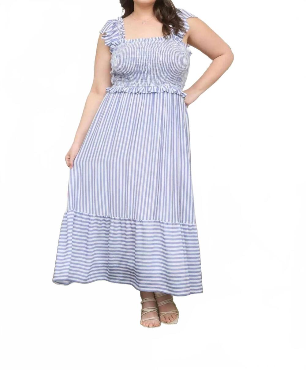 NEW BLU PEPPER smocked ruffle trim midi dress in blue